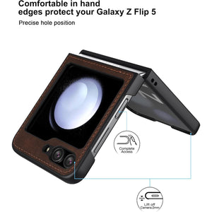 Foluu for Samsung Galaxy Z Flip 5 5G Case, Leather Case, PU Leather + Hard PC Shell Ultra Thin Slim Durable Protective Phone Case Cover for Samsung Galaxy Z Flip5 5G 2023 (Brown)