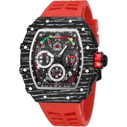 Mens Luxury Tonneau Square Watches Analog Punk Chronograph Unique Sports Wrist Watch Japanese Movement Luminous Design with Rubber Band