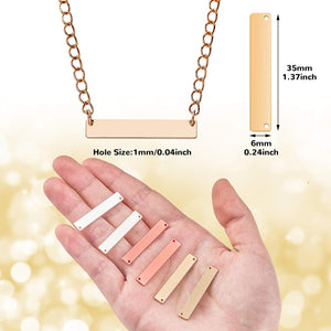 Yaomiao 30 Pieces Rectangle Metal Stamping Blank Bar Brass Tag Pendant Stamping Blank Bar Pendant Charm Horizontal Name Tag with Storage Box for DIY Bracelet Necklace