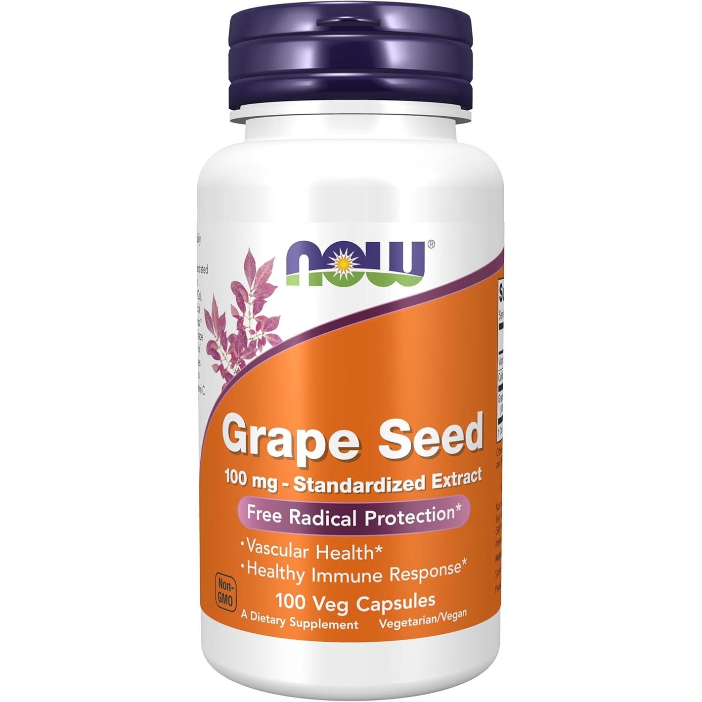 NOW Supplements, Grape Seed 100 mg - Standardized Extract, Highly Concentrated Extract with a Minimum of 90% Polyphenols, with Vitamin C, 100 Veg Capsules