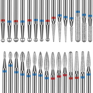 30PCS Cuticle Nail Drill Bits Set: 3/32'' Nail Bits for Acrylic Gel Nail Prep Contain Flame/Ball/Needle/Safety Shape Heads, Remover Tools Efile Bits for Salon Home Manicure Pedicure Nail Tech