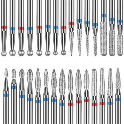 30PCS Cuticle Nail Drill Bits Set: 3/32'' Nail Bits for Acrylic Gel Nail Prep Contain Flame/Ball/Needle/Safety Shape Heads, Remover Tools Efile Bits for Salon Home Manicure Pedicure Nail Tech