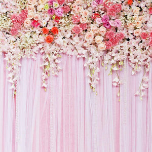 5x5ft Pink Flower Pattern Backdrop Dessert Table Decor Photography Background Baby Birthday Baby Shower Bridal Shower Wedding Photo Booth D-9192