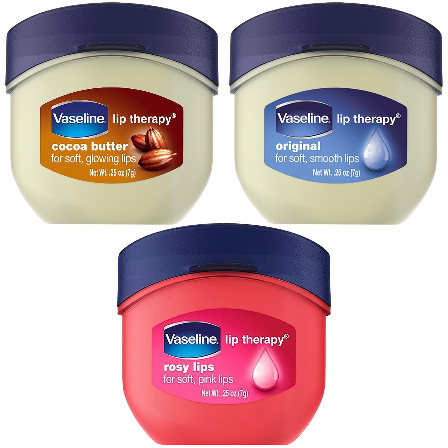 Buy now Vaseline Lip Therapy Variety 3-Pack – Crème Brûlée, Rosy Lips, Cocoa Butter Mini Lip Balms for Soft, Glowing, and Deliciously Kissable Lips, 0.25 Oz Ea Original, Rosy Lips & Cocoa Butter at indiglob india