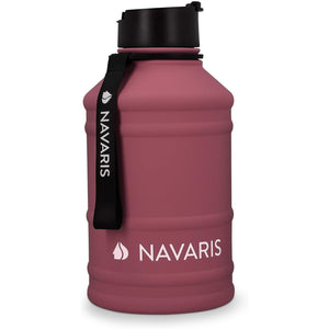 Navaris Stainless Steel Water Bottle - Single-Walled 75oz (2.2L) Big Metal Drinking Bottle for Sports, Camping, Gym - More Than Half Gallon Capacity