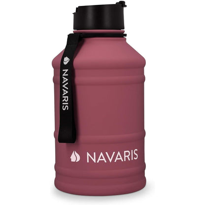 Navaris Stainless Steel Water Bottle - Single-Walled 75oz (2.2L) Big Metal Drinking Bottle for Sports, Camping, Gym - More Than Half Gallon Capacity