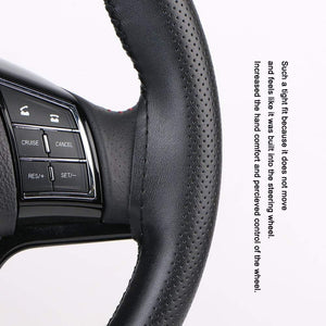 Universal Genuine Leather Steering Wheel Cover Hand Sewing Breathable Design 15 Inch DIY Cowhide Car Steering Wrap Black