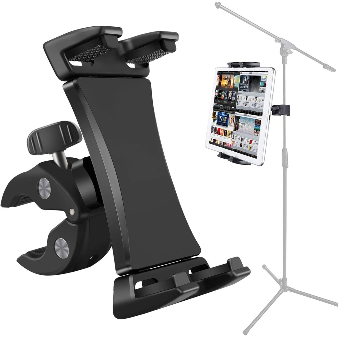 Microphone Music Stand Tablet Smartphone Holder Mount Heavy Duty 360 Degree Swivel Clamp Compatible with 3.5 to 13.5in Phone Tablets, iPad Pro 12.9 11 10.5 Air Mini, Surface Galaxy Tab, iPhone Galaxy