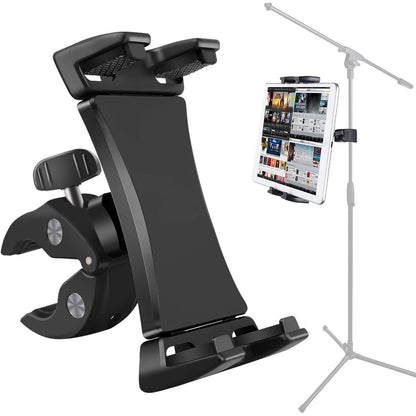 Microphone Music Stand Tablet Smartphone Holder Mount Heavy Duty 360 Degree Swivel Clamp Compatible with 3.5 to 13.5in Phone Tablets, iPad Pro 12.9 11 10.5 Air Mini, Surface Galaxy Tab, iPhone Galaxy