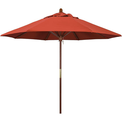 California Umbrella 9' Round Hardwood Frame Market Umbrella, Stainless Steel Hardware, Push Open, Navy Blue Olefin