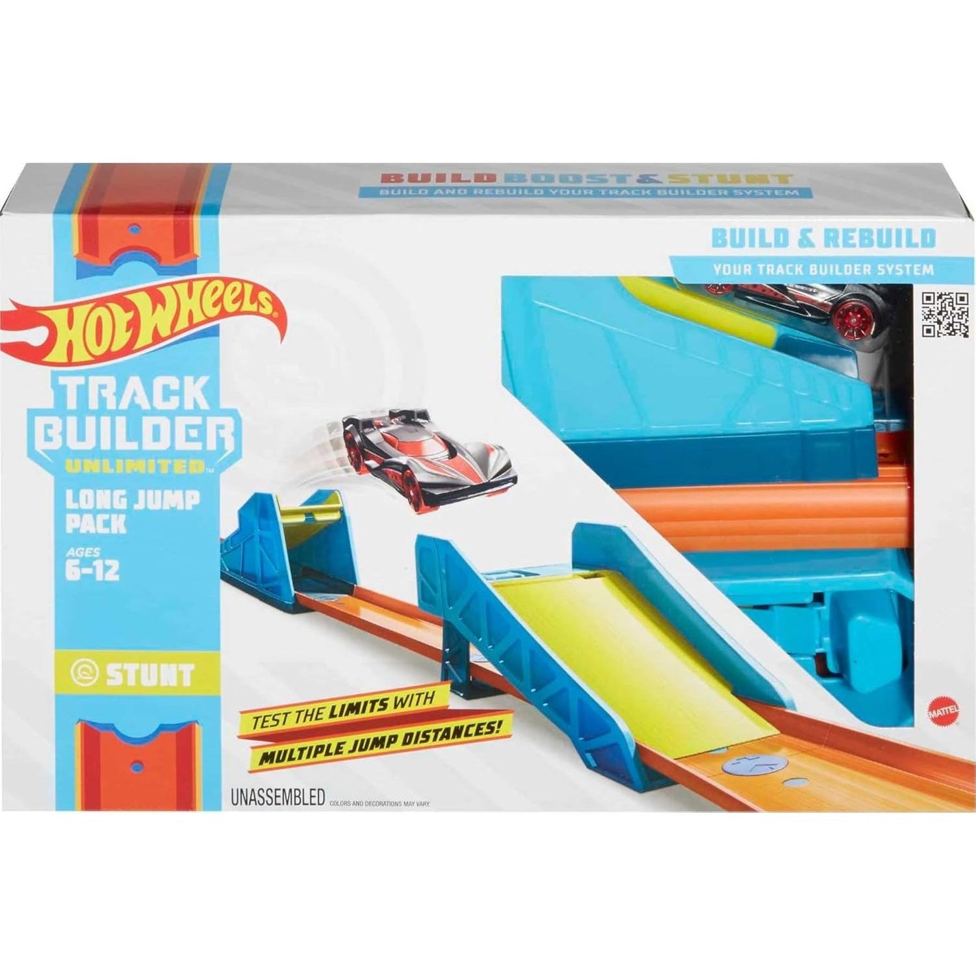 Hot Wheels Toy Car Track Set, Track Builder Unlimited Long Jump Pack, Playset with 13 Component Parts & 1:64 Scale Vehicle