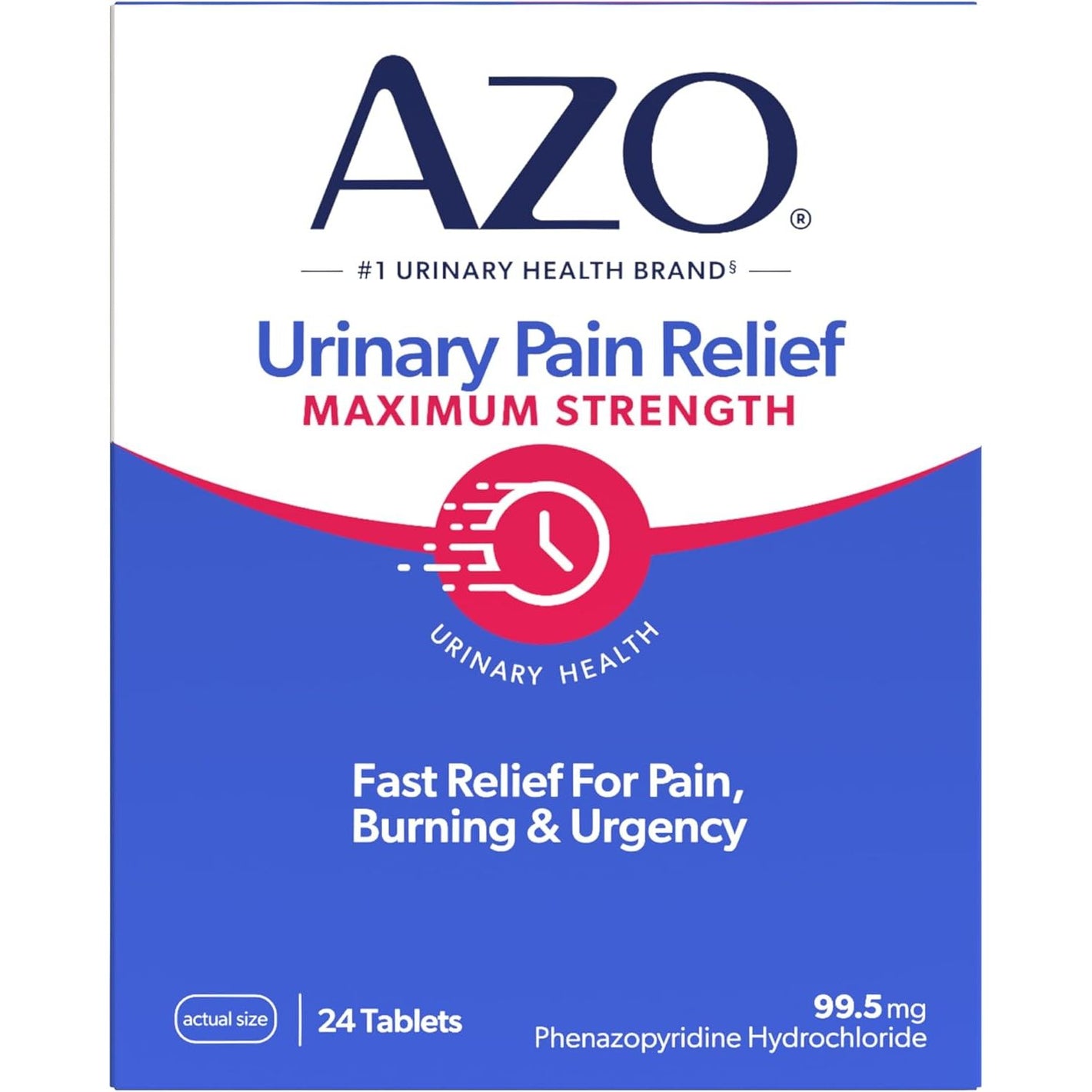 AZO Urinary Pain Relief Maximum Strength, Fast relief of UTI Pain, Burning & Urgency, Targets Source of Pain, #1 Most Trusted Brand, 24 Tablets