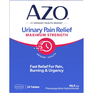 AZO Urinary Pain Relief Maximum Strength, Fast relief of UTI Pain, Burning & Urgency, Targets Source of Pain, #1 Most Trusted Brand, 24 Tablets