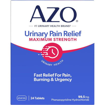 AZO Urinary Pain Relief Maximum Strength, Fast relief of UTI Pain, Burning & Urgency, Targets Source of Pain, #1 Most Trusted Brand, 24 Tablets