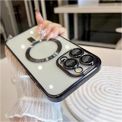 Magnetic Case for iPhone 15 Pro Max Case with Full Camera Lens Protector [Strong N56 Magnets] [Compatible with Magsafe] Clear Stylish Case for iPhone 15 ProMax Phone Case, Gold Titanium