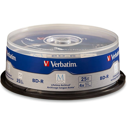 Verbatim M DISC BD-R 25GB 4X with Branded Surface Blank Blu-Ray Recordable Media – 25pk Spindle,Blue