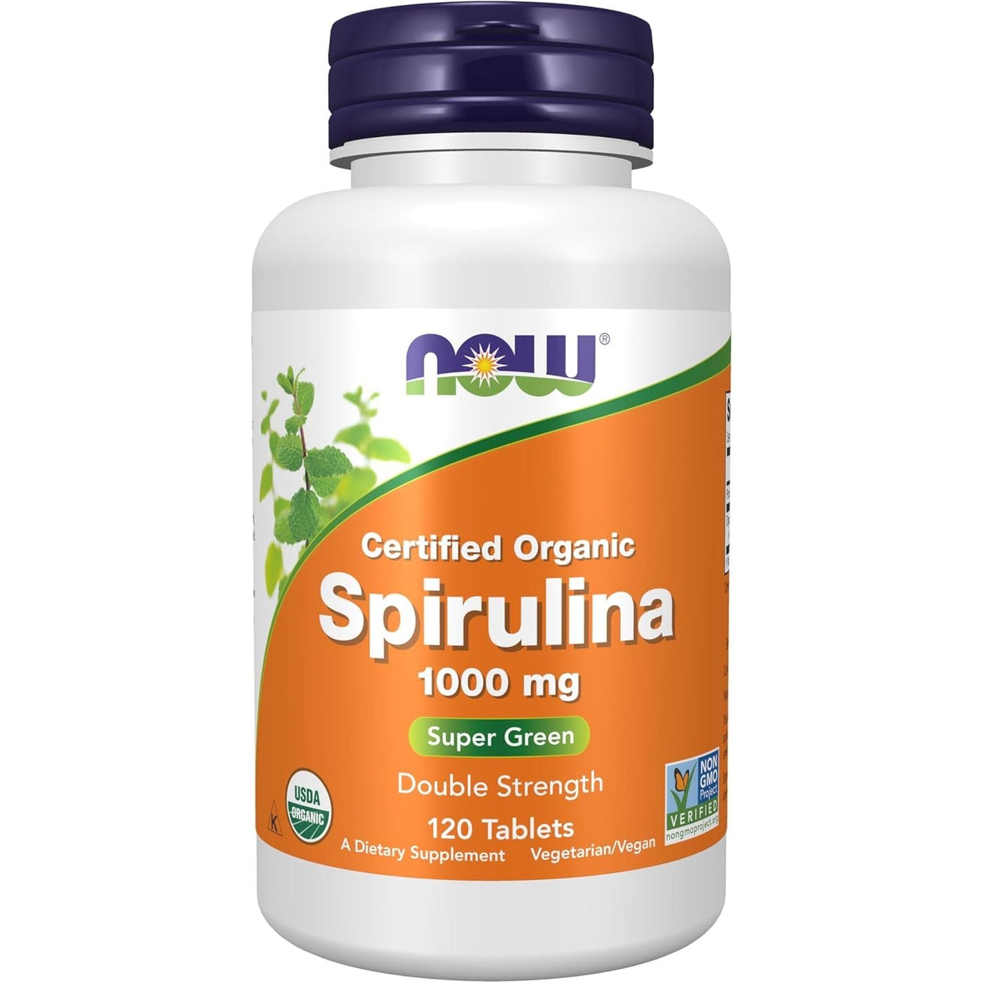 NOW Foods Supplements, Certified Organic, Spirulina 1000 mg (Double Strength), Rich in Beta-Carotene (Vitamin A) and B-12 with naturally occurring GLA , 120 Tablets