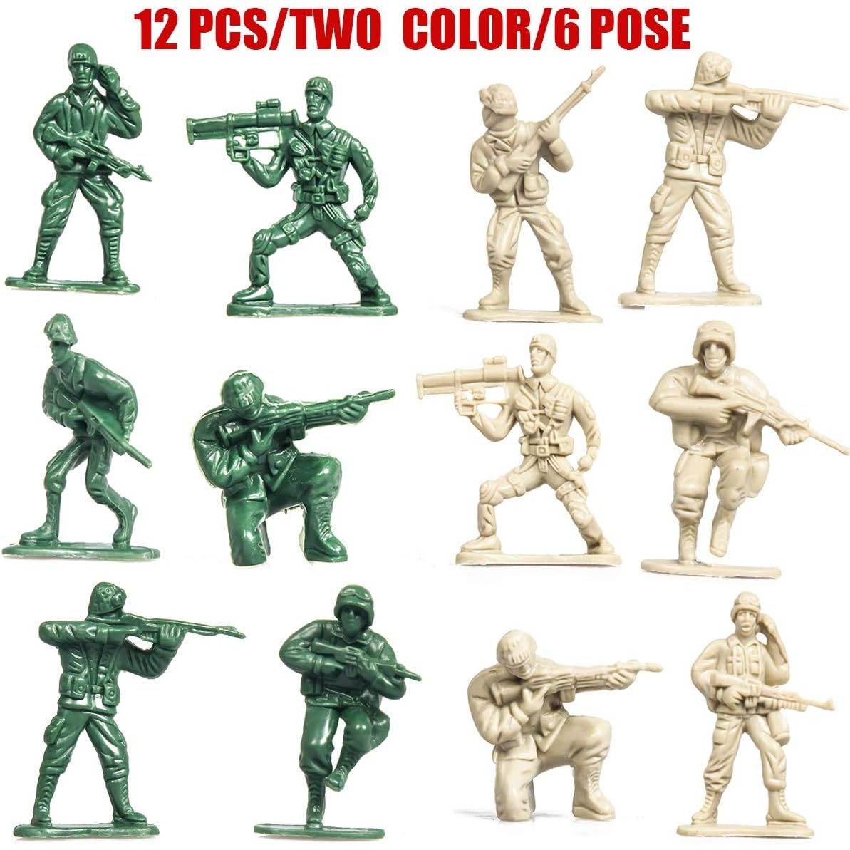 18 Pack Die-cast Military Vehicles Sets,6 Pack Assorted Alloy Metal Models Car Toys and 12 Pack Soldier Army Men, Mini Army Toy Tank,Panzer,Anti-Air Vehicle,Helicopter Playset for Kids Boys - My Store