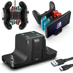 Upgraded Controller Charger Dock Station for Nintendo Switch Pro Controller and Joy con, FANPL 6-in-1 Charging Stand for Switch & OLED Model & Lite with Charging Indicator and Type C Charging Cable
