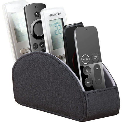 All-in-One Leather White TV Remote Holder for Remote Conrtols with 5 Compartments Nightstand Desktop Media Player Remote Caddy Storage Box Organizer Tray for Mobile Office Stationery Phone Controller