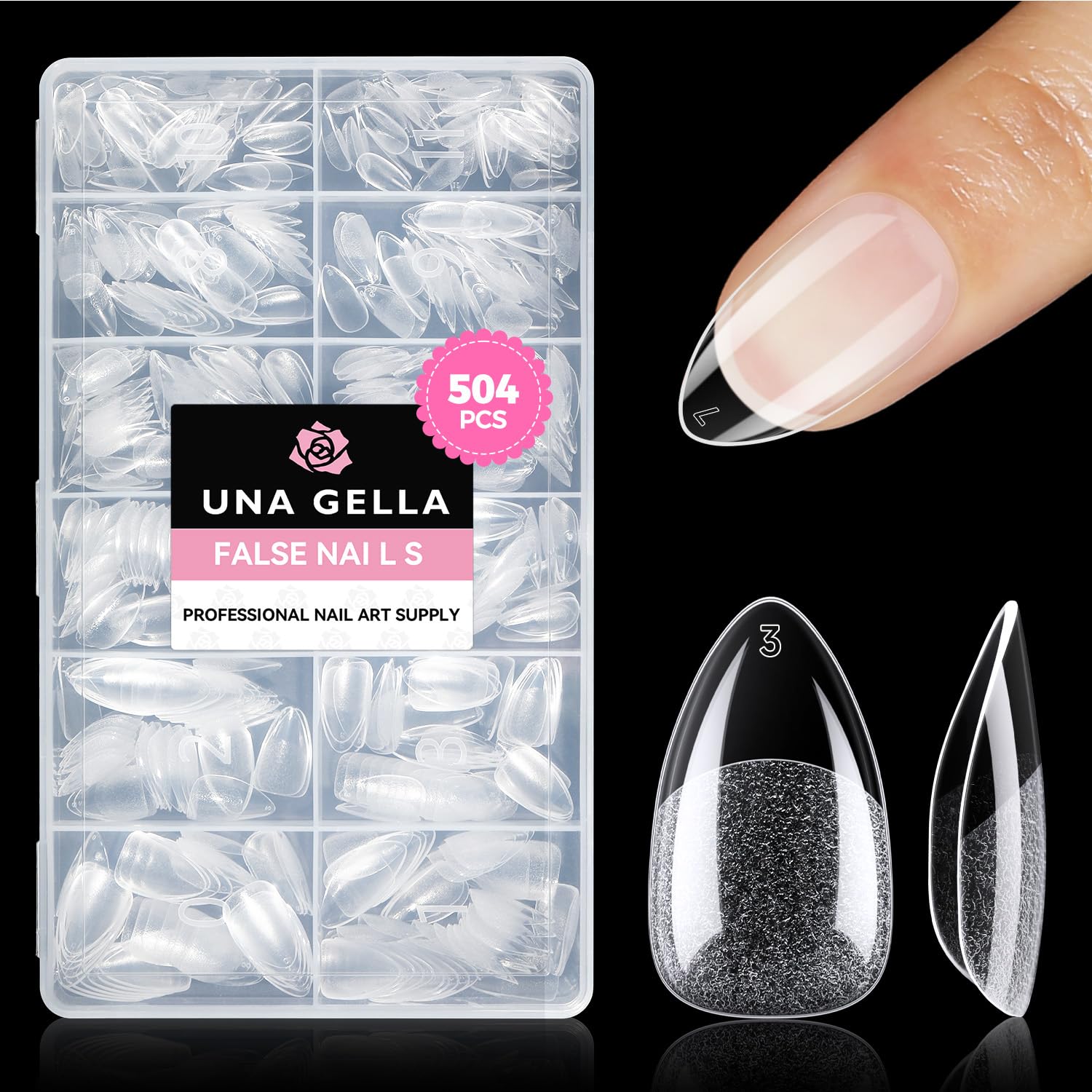 Buy now UNA GELLA Almond Gel Nail Tips, 504PCS Pre Etched Clear Fake Nails Tips Medium Almond Shape - 12 Sizes Full Cover Soft Acrylic Press On Nail Extensions No C Curve Gift for Diy at Home Short Almond at indiglob india