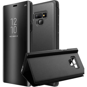 AICase Galaxy Note 9 Case, Luxury Translucent View Window Front Cover Mirror Screen Flip Smart Electroplate Plating Stand 360 Full Body Protective Case for Samsung Galaxy Note 9 (Midnight Black)