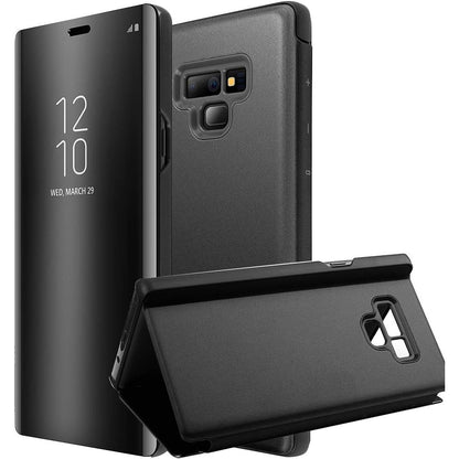 AICase Galaxy Note 9 Case, Luxury Translucent View Window Front Cover Mirror Screen Flip Smart Electroplate Plating Stand 360 Full Body Protective Case for Samsung Galaxy Note 9 (Midnight Black)