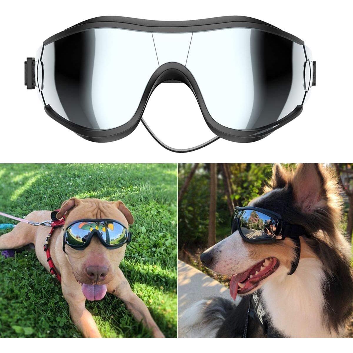 NVTED Dog Sunglasses/Goggles, UV/Wind/Dust/Fog Protection Pet Glasses Eye Wear with Adjustable Strap for Medium or Large Dog (Pack of 1)