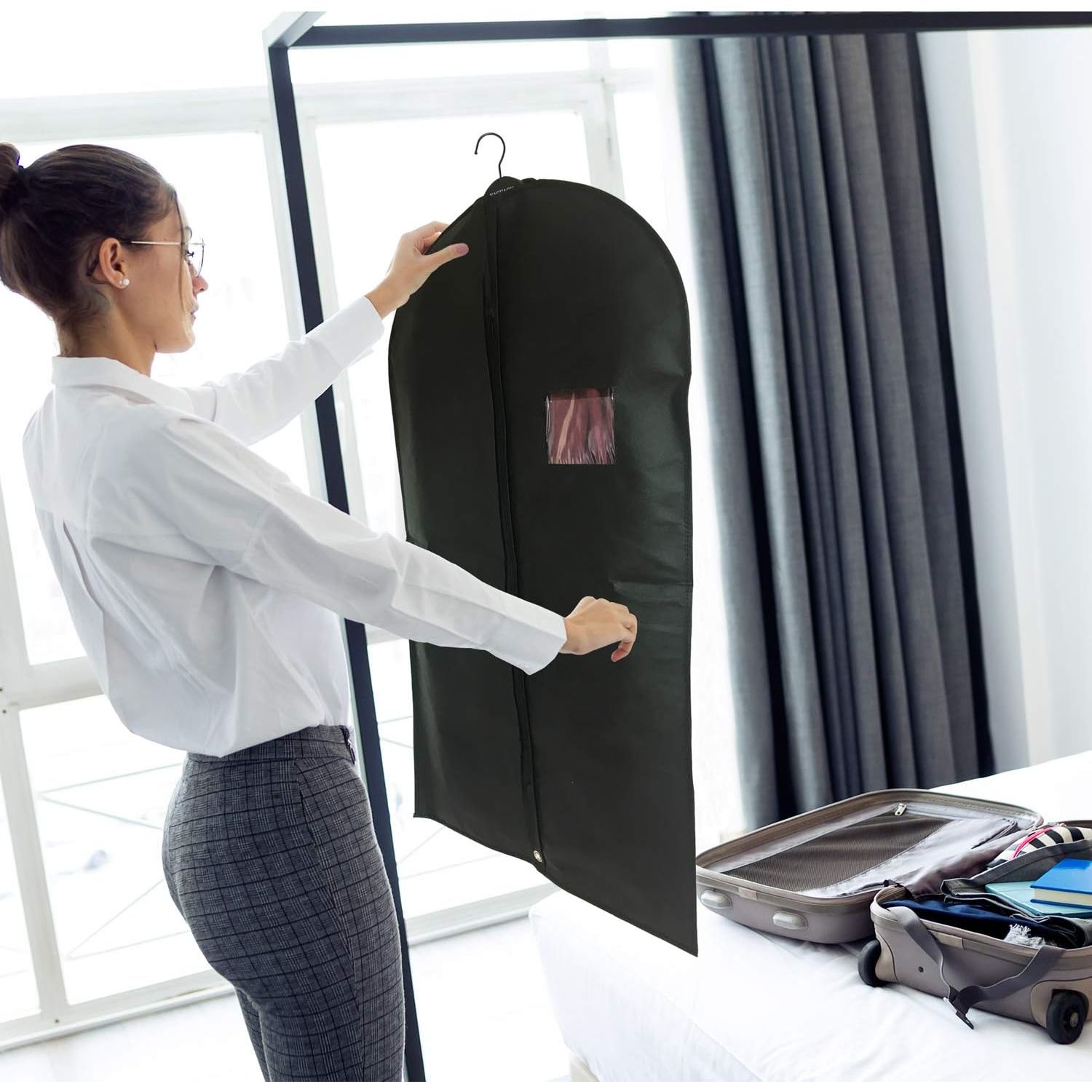 Buy now Garment Storage Bags Suit Bag - Travel 39.4 Inch Coat Covers Protector with Clear Window and ID Card Holder for Dress, Jacket, Uniform - Black, Set of 3 at indiglob india