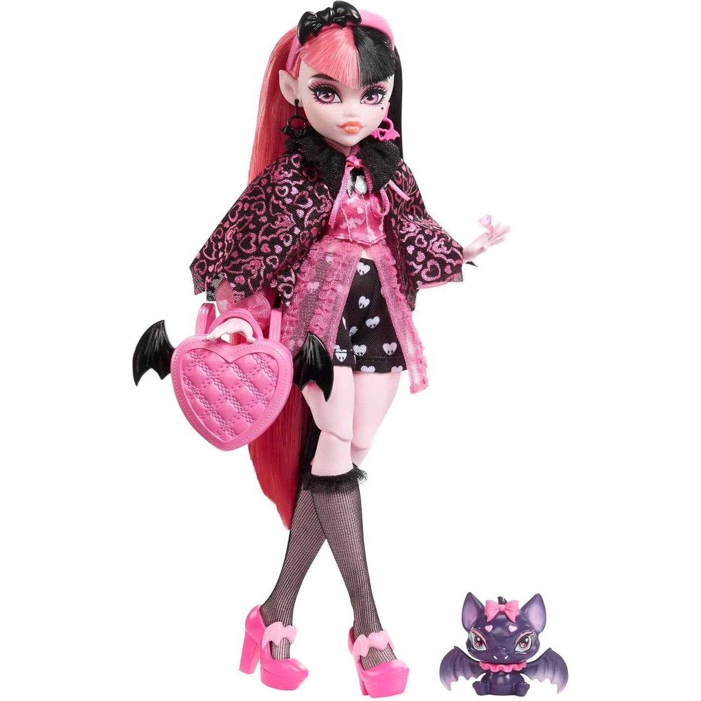 Monster High Doll, Draculaura with Pink & Black Hair in Signature Look with Fashion Accessories & Pet Bat Count Fabulous