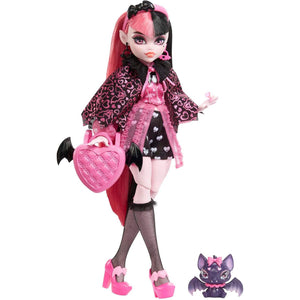 Monster High Doll, Draculaura with Pink & Black Hair in Signature Look with Fashion Accessories & Pet Bat Count Fabulous