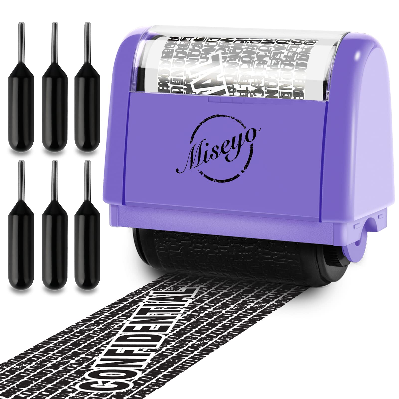 Buy now Miseyo Wide Identity Theft Protection Roller Stamp Set - Yellow (3 Refill Ink Included) Purple Stamp+6 Refills at indiglob india