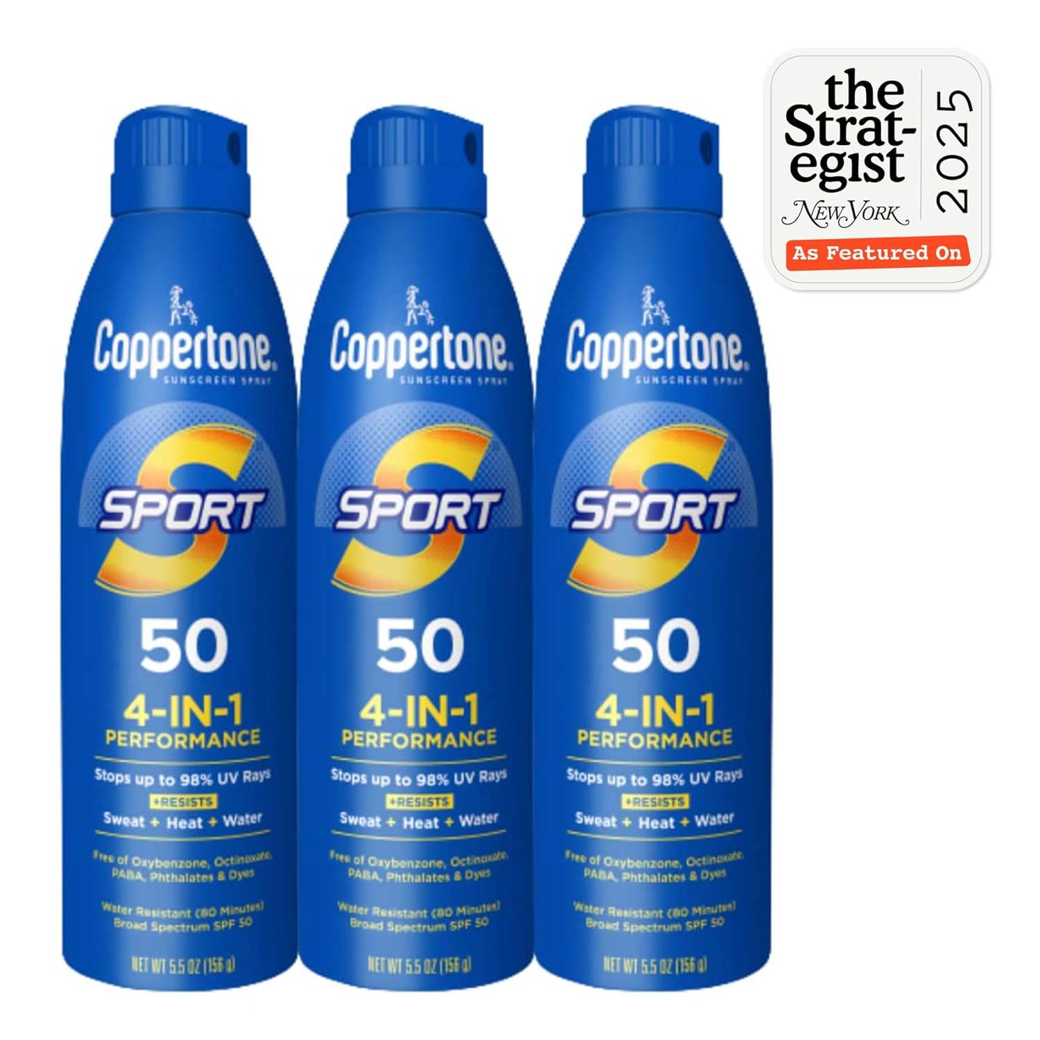 Coppertone Sport Sunscreen Spray SPF 50, Sweat, Heat and Water Resistant Sunblock, Lightweight, Oxybenzone Free, Spray Sunscreen Bulk Pack, 5.5 Oz Bottle, Pack of 3 (Packaging May Vary) - My Store