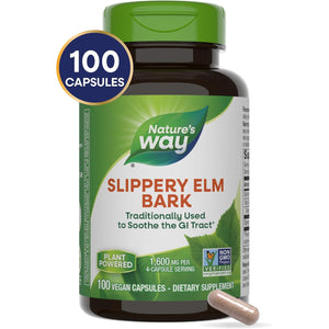 Nature's Way Slippery Elm Bark, Traditional Support to Soothe the GI Tract*, Vegan, Slippery Elm Capsules, 100 Capsules