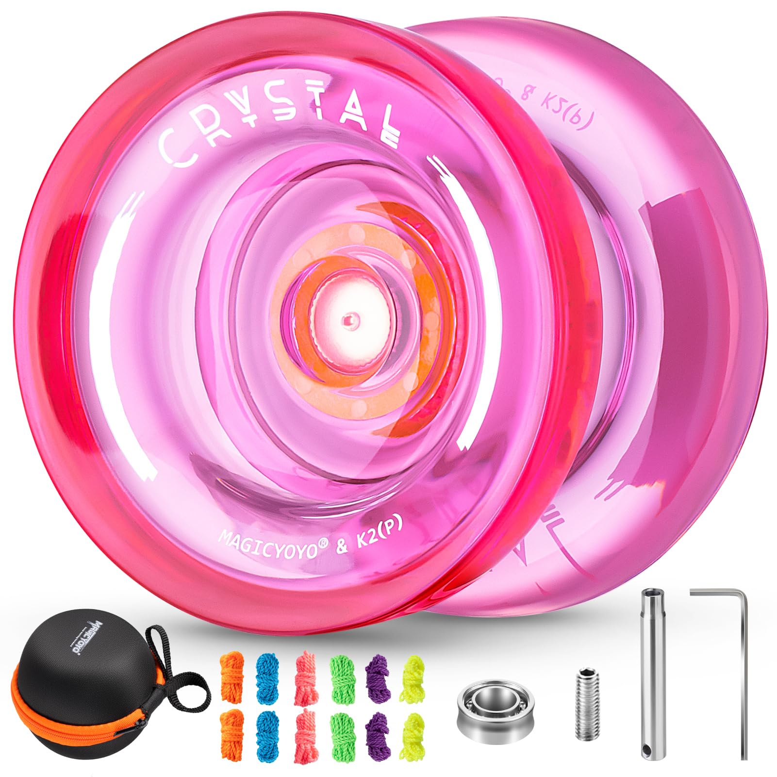 Buy now MAGICYOYO K2 Plus Crystal Orange Yoyo, Professional Fingerspin Trick Yo Yo for Kids/Adults, Responsive Yo-yo for Beginner, Replacement Unresponsive Bearing with 6 Yo yo Strings+Bearing Remover at indiglob india