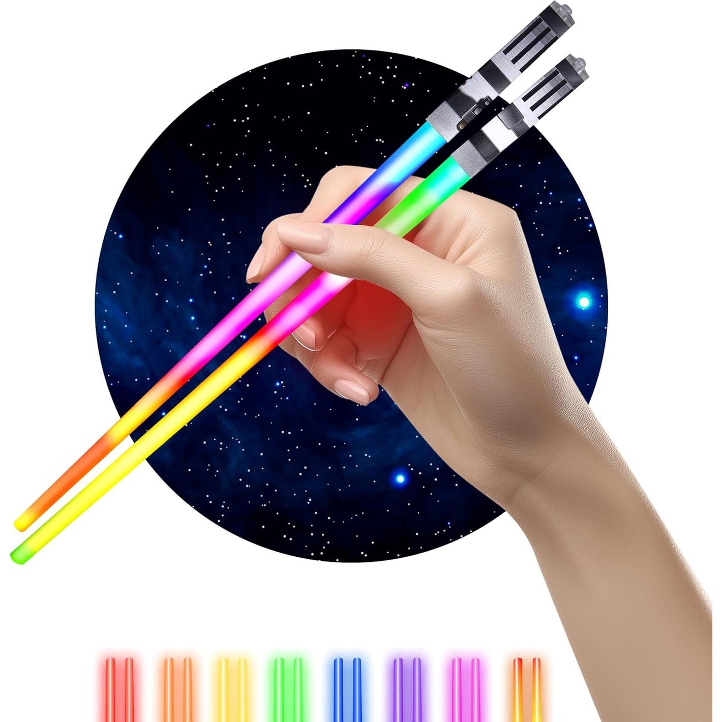 LIGHTSABER CHOPSTICKS LIGHT UP STAR WARS LED Glowing Light Saber Chop Sticks REUSABLE Sushi Lightup Sabers - 8 COLOR MODES 1 Pair