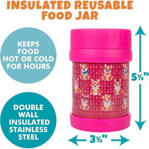 Buy now Kids Complete Pink Corgi Lunch Box Kit - Insulated Soft Bag Sleeve, Convertible Tote Strap for Kids, 13oz Food Jar & Reusable Hard Ice Pack - Keeps Food Hot or Cold for Hours- Back to School Essential at indiglob india