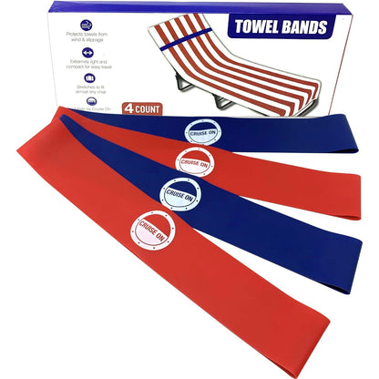 Cruise On Towel Bands for Cruise Chairs (4 Pack), Better Alternative to Towel Clips for Beach, Pool & Ships, Essential for 2026 & 2027 Trips, Secure & Stylish, Blue & Teal