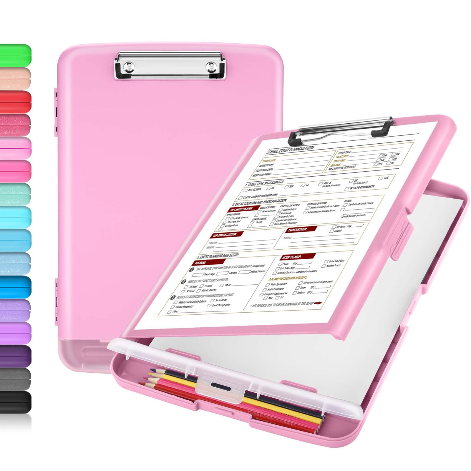 Buy now Sooez Clipboard with Storage, Clip Board 8.5 x 11 with Pen Holder, Plastic Organization Case Box for Letter Legal A4 Size Paper, Low Profile Clip, Nurses Teachers Must Haves, School & Office Supplies at indiglob india