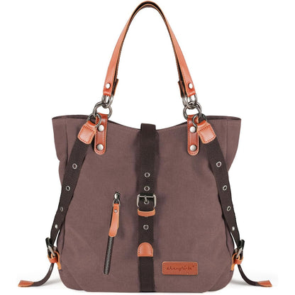 SHANGRI-LA Canvas Tote Handbag Casual Purse Shoulder Bag for Women Convertible Backpack