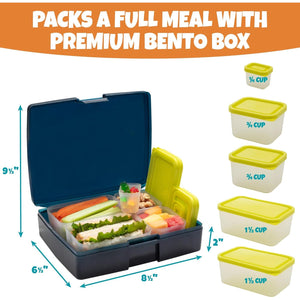 Bentology Bento Lunch Box with 5 Removable Containers – Includes Measurements for Portion Control – On-the-Go Meal and Snack Packing (Translucent Midnight)