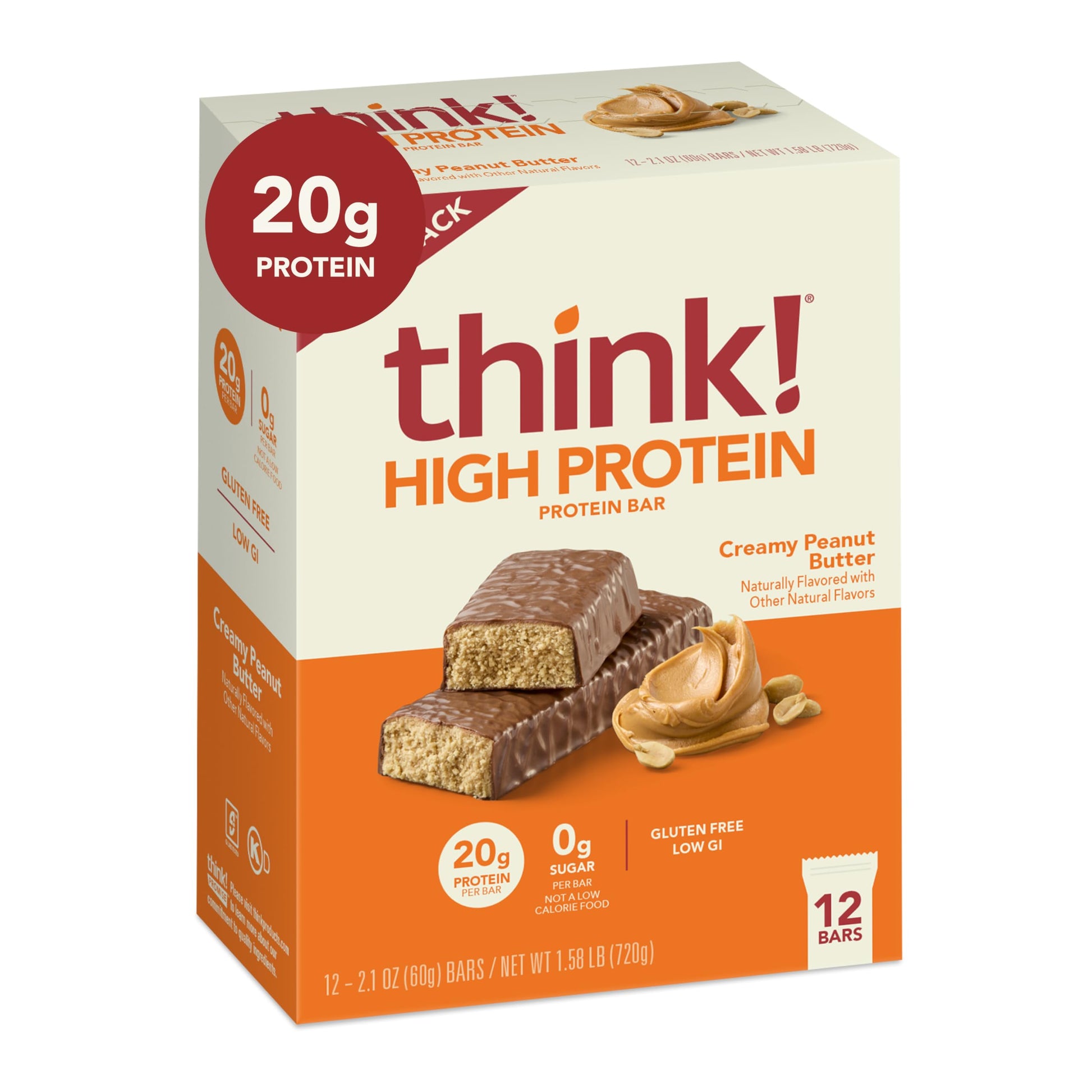 Buy now think! Protein Bars, High Protein Snacks, Gluten Free, Kosher Friendly, Creamy Peanut Butter, Nutrition Bars, 2.1 Oz per Bar, 12 Count (Packaging May Vary) at indiglob india