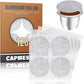 CAPMESSO Reusable Capsules for Nespresso OriginalLine, 6pcs Nespresso Refillable Pods Stainless Steel Coffee Pods Compatible with Nespresso Originaline Machine(6 Pods+100 Lids+ Wood Storage Tray)