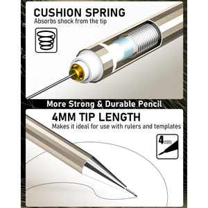 Nicpro 6PCS Metal Mechanical Pencil Set, Full Copper Drafting Pencil 0.3, 0.5, 0.7, 0.9 mm & 2PCS 2mm Graphite Lead Holder(4B 2B HB 2H) For Art Sketching Drawing With Lead Refills Eraser Case