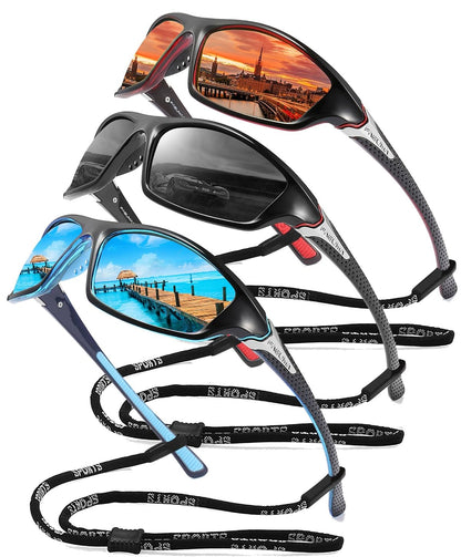 Buy now FAGUMA Sports Polarized Sunglasses For Men Cycling Driving Fishing UV400 Protection 01 Red+black+blue(3 Pack) at indiglob india
