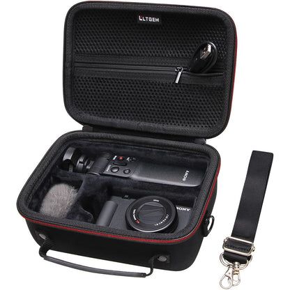LTGEM Camera Case Compatible with Sony ZV-1F / ZV-1 / ZV-1 II Vlog Digital Camera, Tripod, Microphone and Vlogger Accessory Kit with Shoulder Strap, Black+Gray