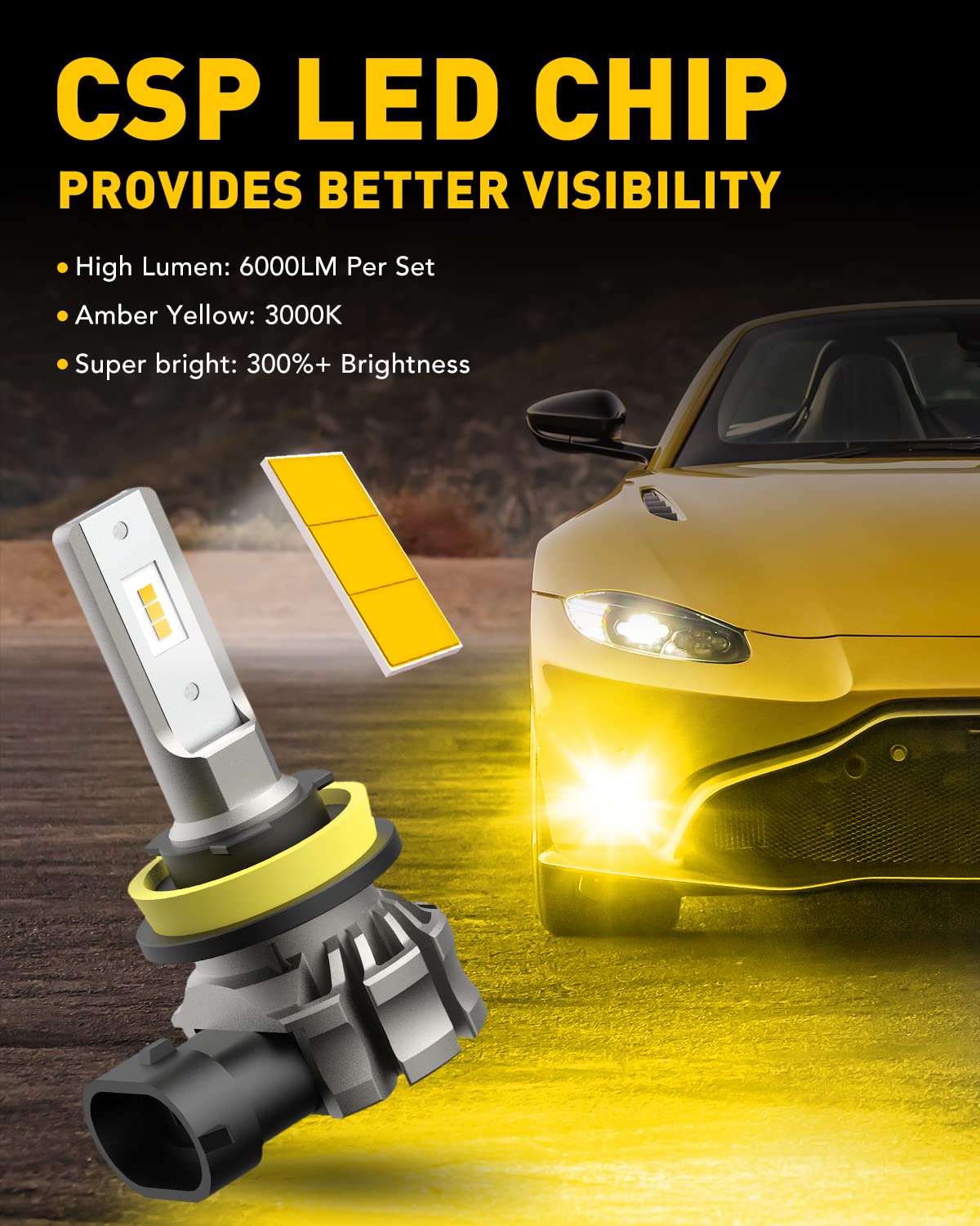 Buy now AUXITO H11/H8/H16 LED Fog Light Bulbs or DRL, 6000 Lumens 3000K Amber Yellow Light, 300% Brightness, CSP LED Chips Fog Lamps Replacement for Cars, Play and Plug (Pack of 2) at indiglob india