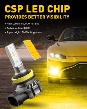 Buy now AUXITO H11/H8/H16 LED Fog Light Bulbs or DRL, 6000 Lumens 3000K Amber Yellow Light, 300% Brightness, CSP LED Chips Fog Lamps Replacement for Cars, Play and Plug (Pack of 2) at indiglob india