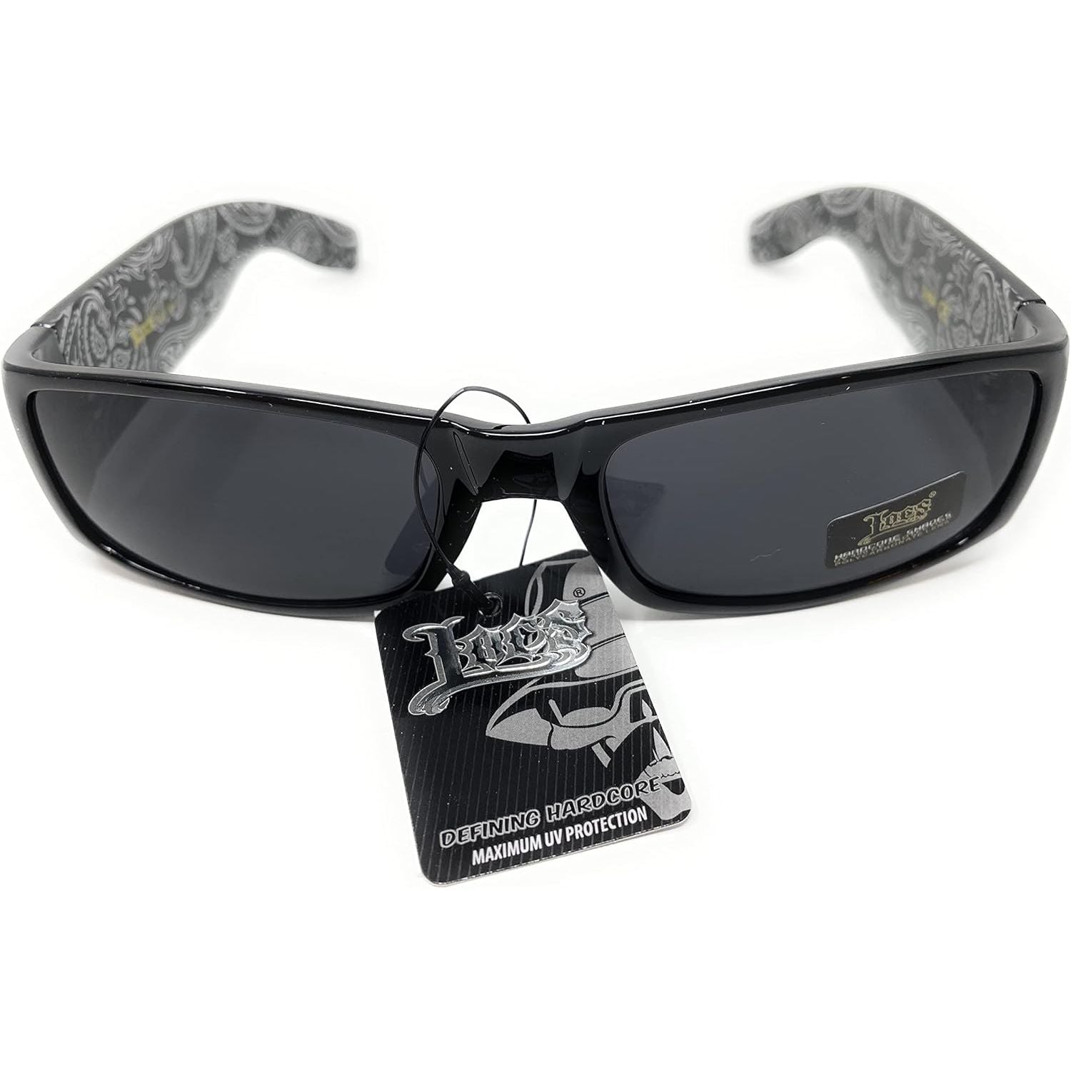 Buy now Locs Mens Hardcore Wrap Around Sunglasses with Bandana Print Inside, Black - Black Inside, Medium at indiglob india