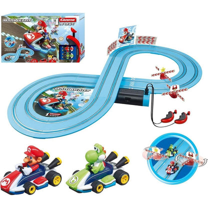 Carrera First Nintendo Mario Kart Slot Car Race Track - Includes 2 Cars: Mario and Yoshi - Battery-Powered Beginner Toy Racing Set for Kids Ages 3 Years and Up